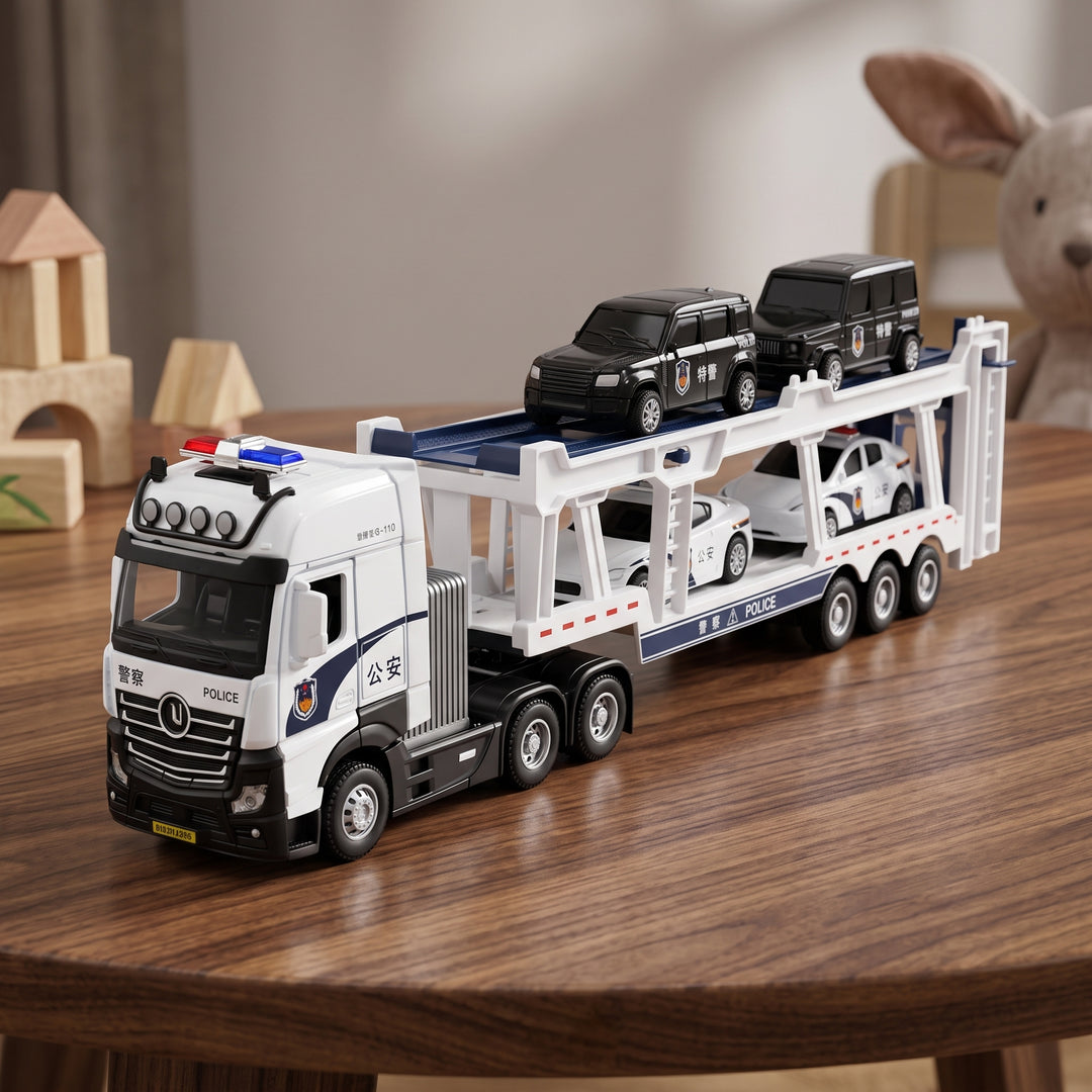 Die-Cast Police Car Transport Truck & Mini Vehicle Playset