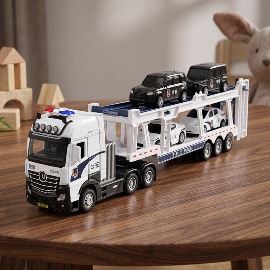 Die-Cast Police Car Transport Truck & Mini Vehicle Playset