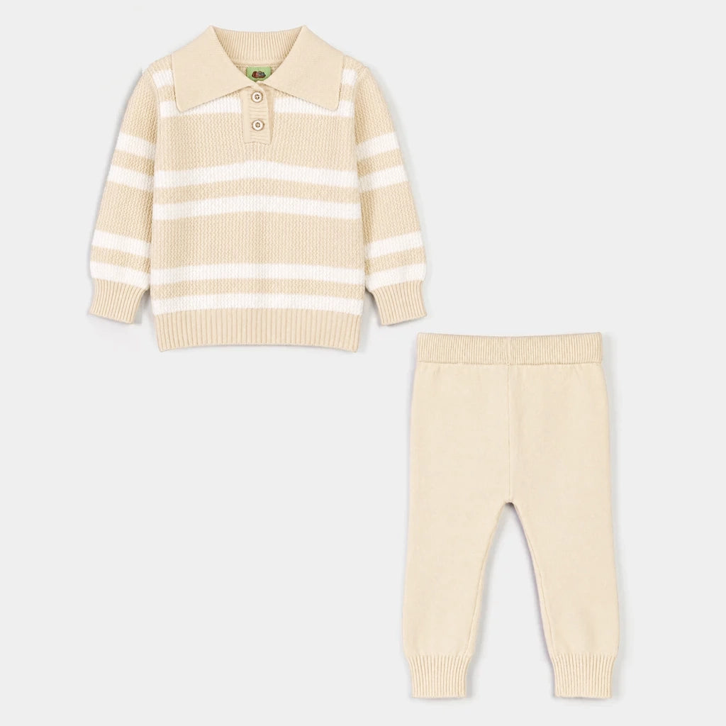 Infant Boys Acrylic Co-ord Set-Classy-Cream