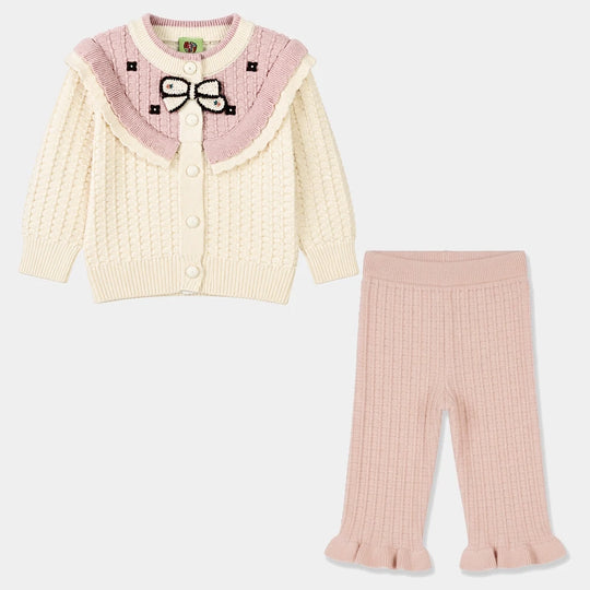 Infant Girls Acrylic Co-ord Set-Box Cabling-Lt.Pink