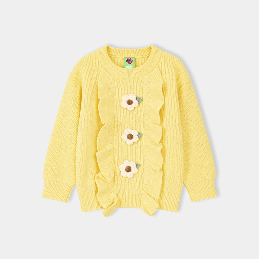 Infant Girls Acrylic Sweater-Sunshine Bloom-Yellow