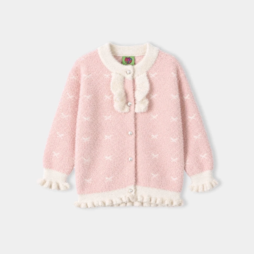 Infant Girls Acrylic Sweater-Fuzzy Ruffle-LT.Pink