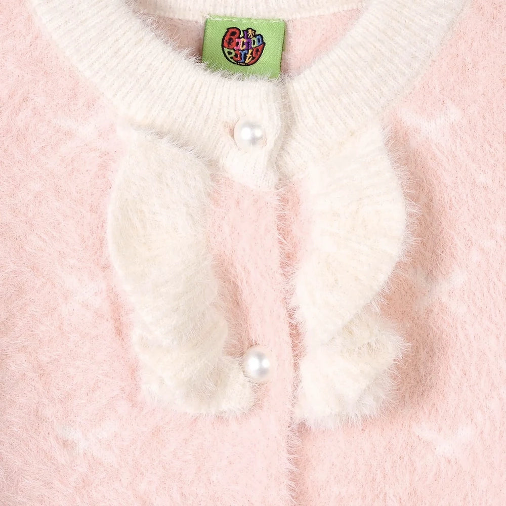 Infant Girls Acrylic Sweater-Fuzzy Ruffle-LT.Pink