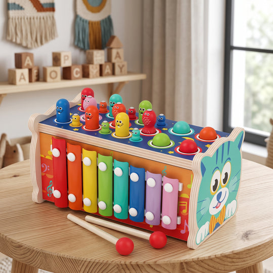 Montessori Multifunctional Wooden Xylophone & Pound Toy
