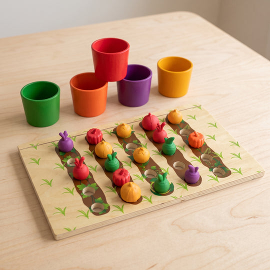 Color Matching Fruits & Veggie Farm Set – Educational Wooden Toy