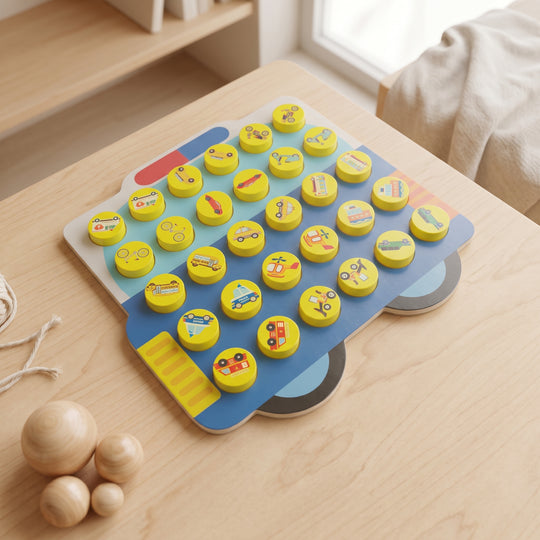 Educational Wooden Car Flipping Chess Memory Game for Kids
