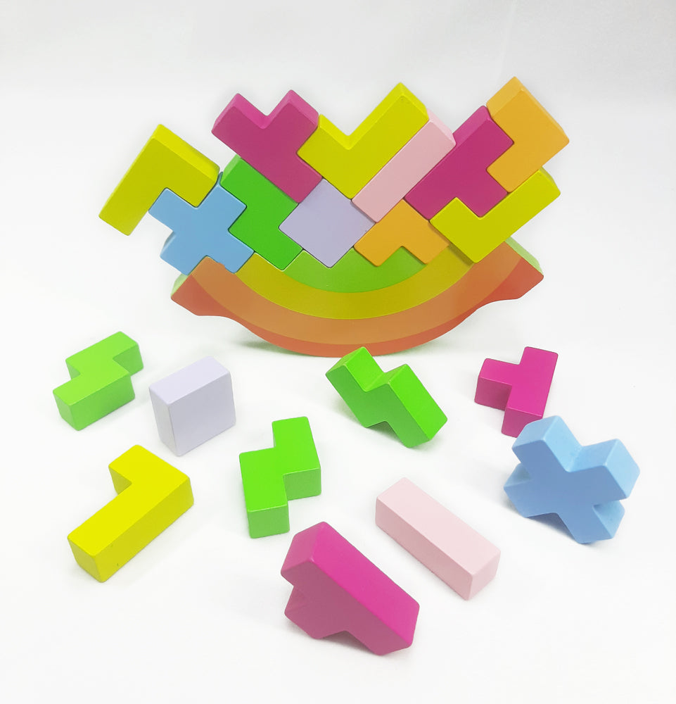 Wooden Rainbow Rocking & Stacking Game