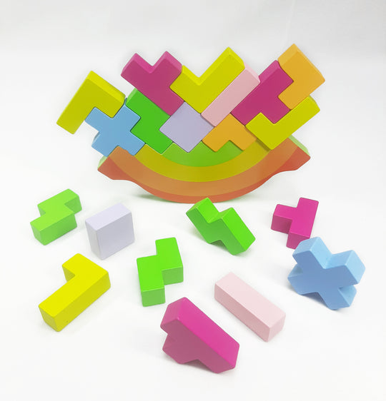 Wooden Rainbow Rocking & Stacking Game
