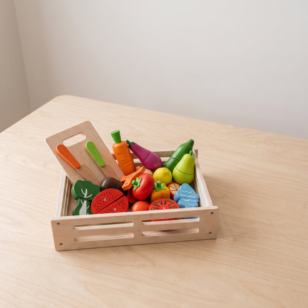 Wooden Cutting Food Crate Kitchen Play Set