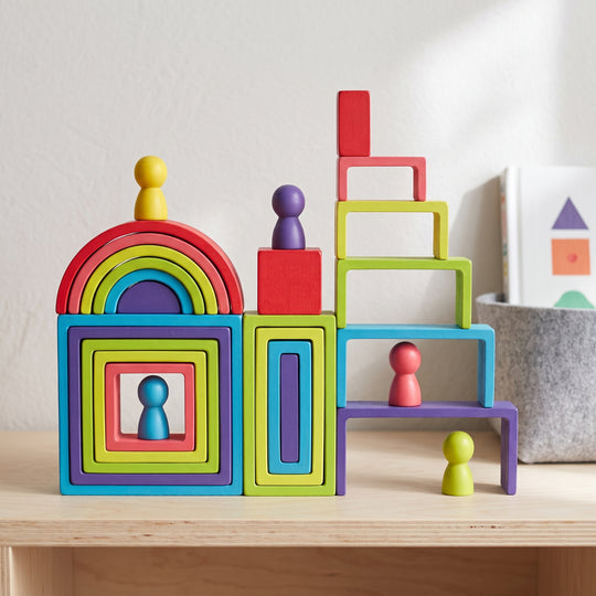 Wooden Rainbow Nesting & Stacking Building Blocks Set