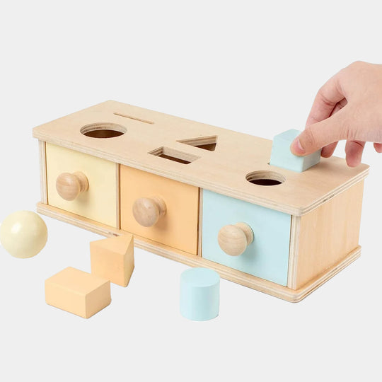 Educational Montessori 3-Drawer Wooden Shape Sorter & Imprinting Toy