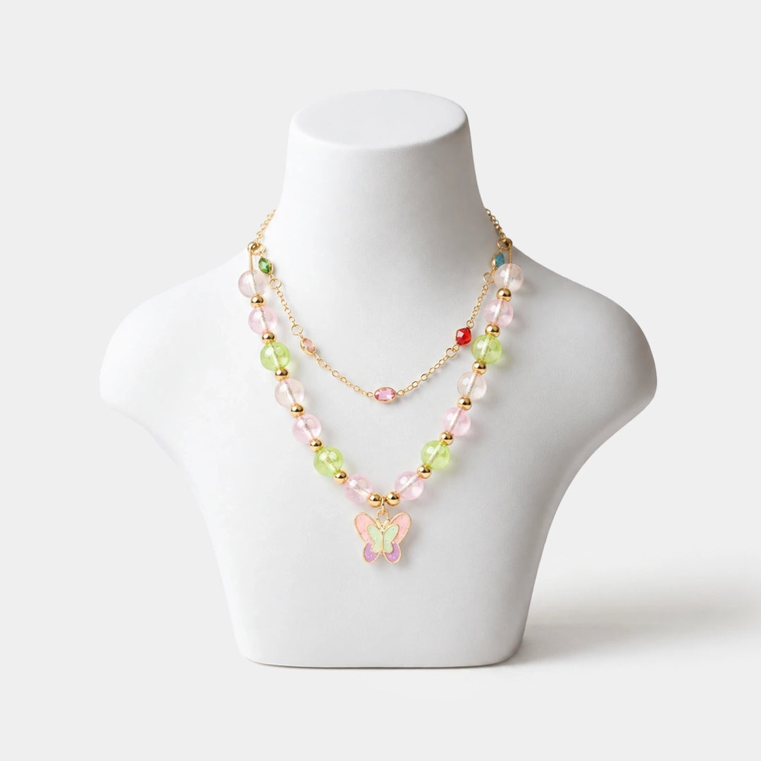2-in-1 Chain Beads Butterfly Pendant Necklace