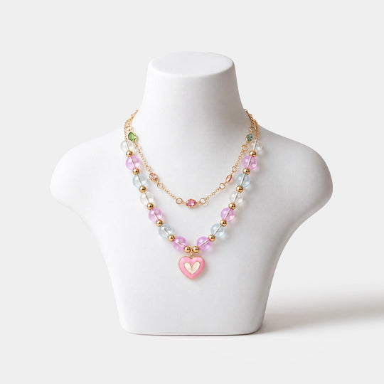 2-in-1 Chain Beads White Heart Pendant Necklace