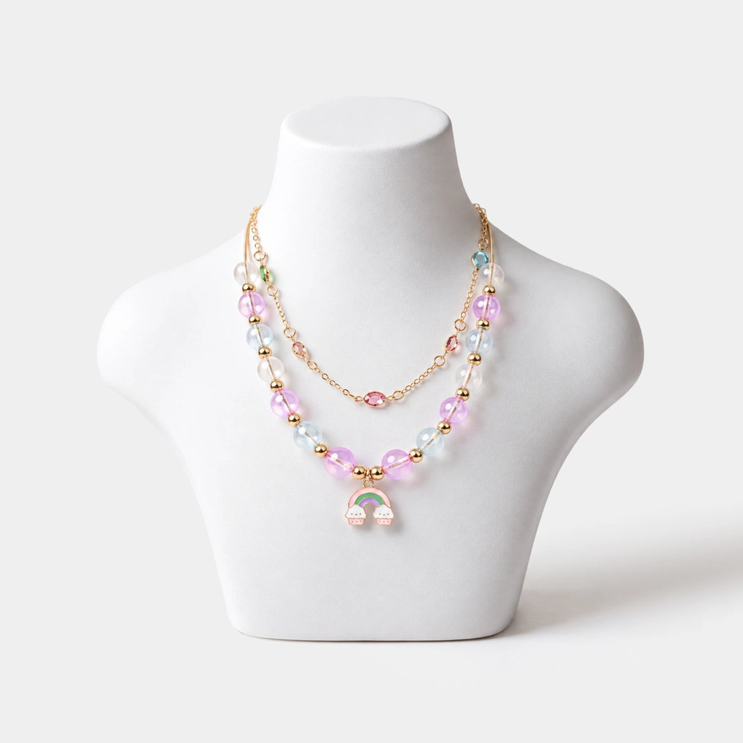 2-in-1 Chain Beads Rainbow Pendant Necklace