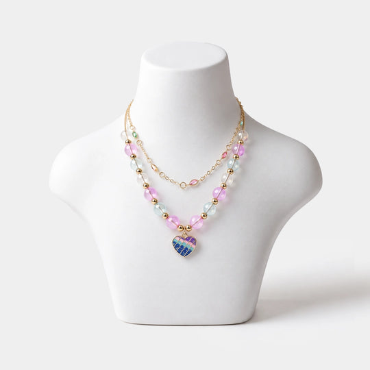 2-in-1 Chain Beads Heart Pendant Necklace