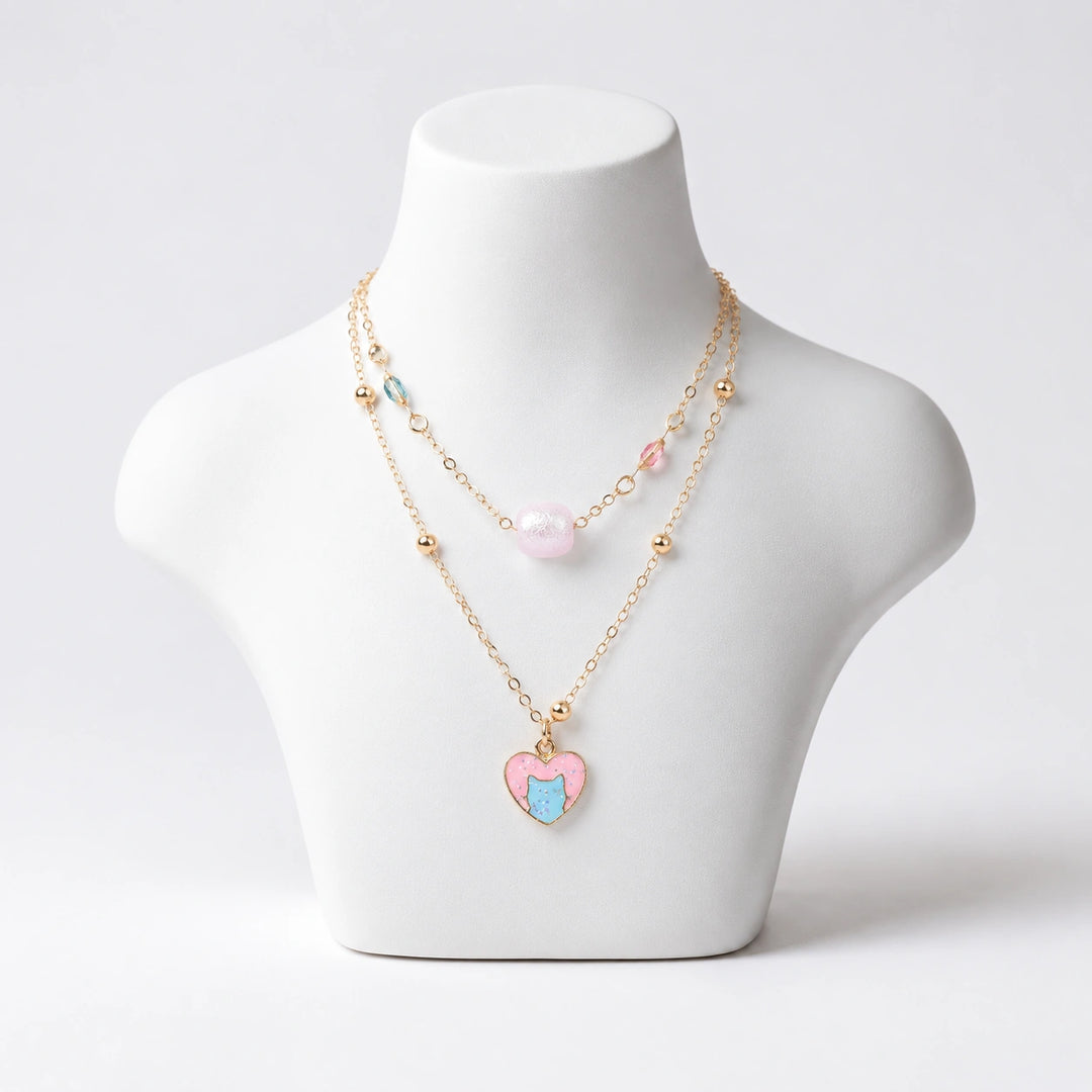 2-in-1 Chain Beads Heart Pendant Necklace