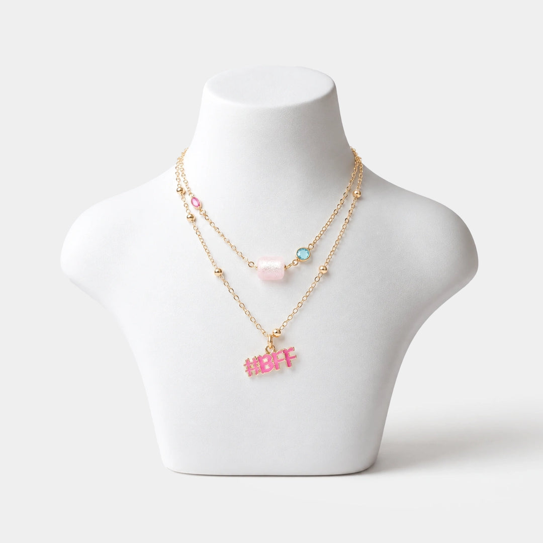 2-in-1 Chain Beads Pink Pendant Necklace