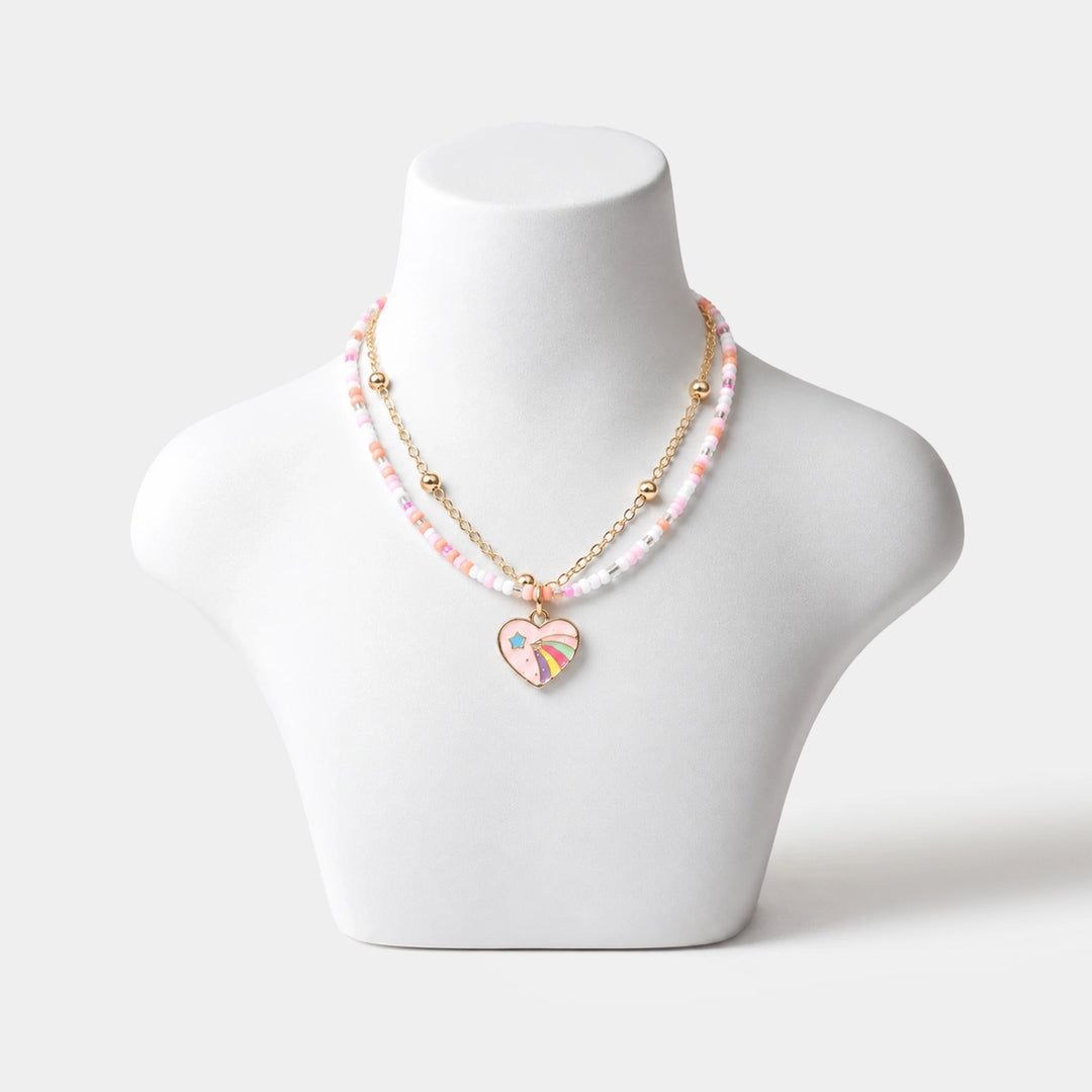 2-in-1 Chain Beads Heart Pendant Necklace