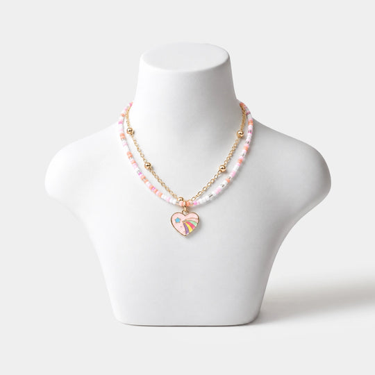 2-in-1 Chain Beads Heart Pendant Necklace