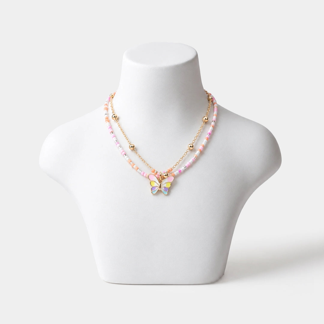 2-in-1 Chain Beads Butterfly Pendant Necklace
