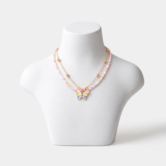 2-in-1 Chain Beads Butterfly Pendant Necklace