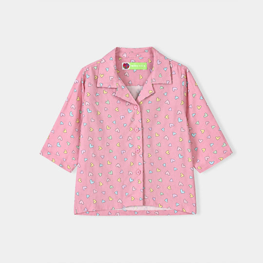 Infant Girls Linen Viscose Nightwear-Multi Hearts-Pink