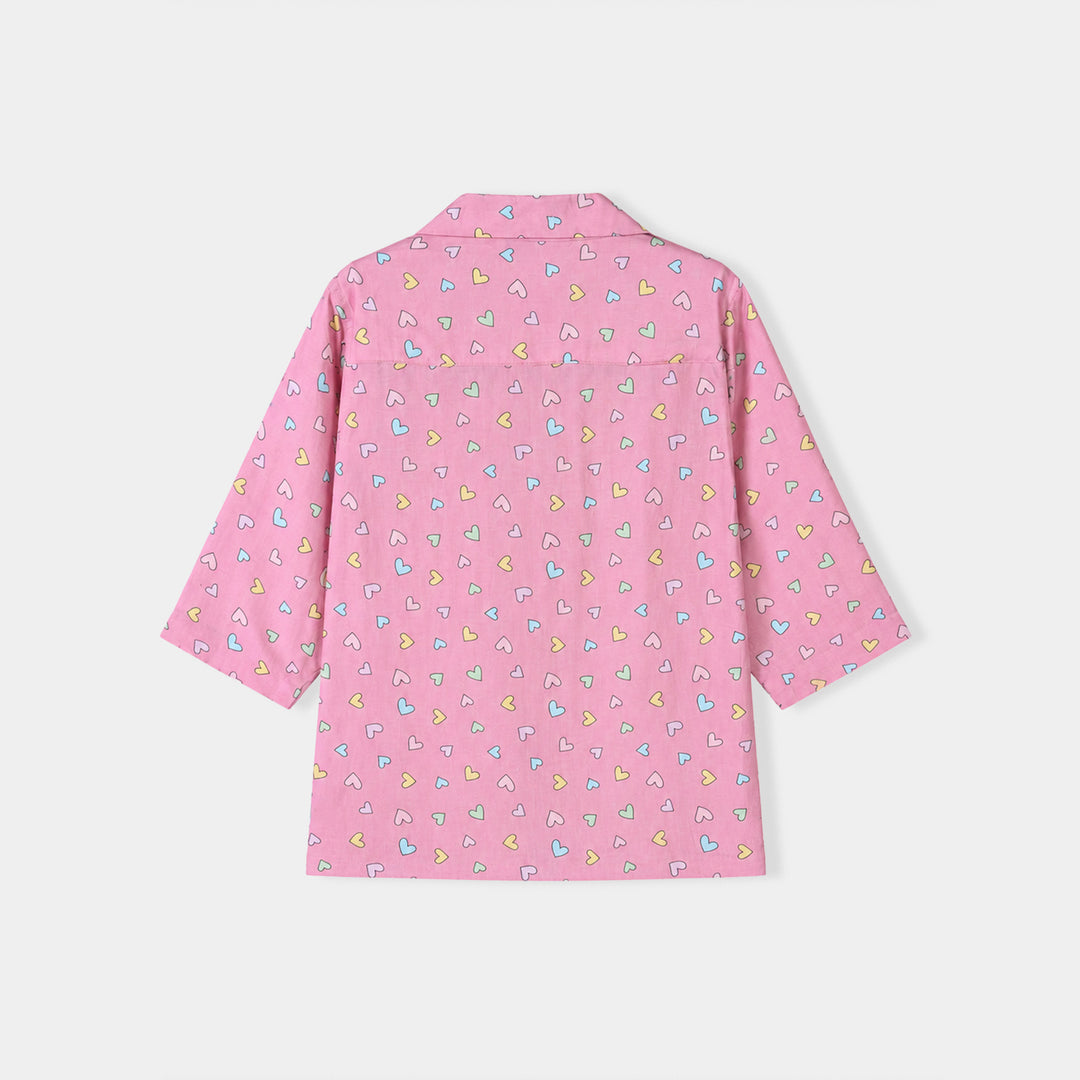 Infant Girls Linen Viscose Nightwear-Multi Hearts-Pink