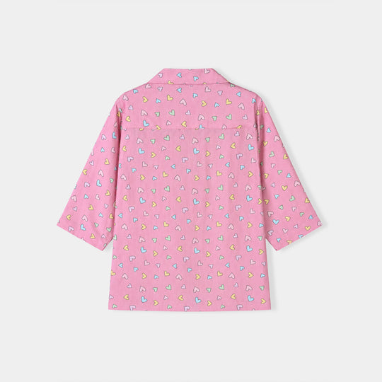 Infant Girls Linen Viscose Nightwear-Multi Hearts-Pink