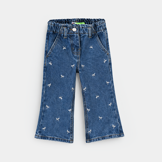 Infant Denim Girls Pant Bow-Mid Blue