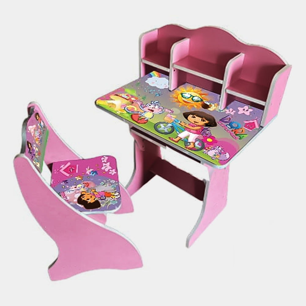 Multipurpose Adjustable Character Printed Study Activity Table With 1 Chair- Pink