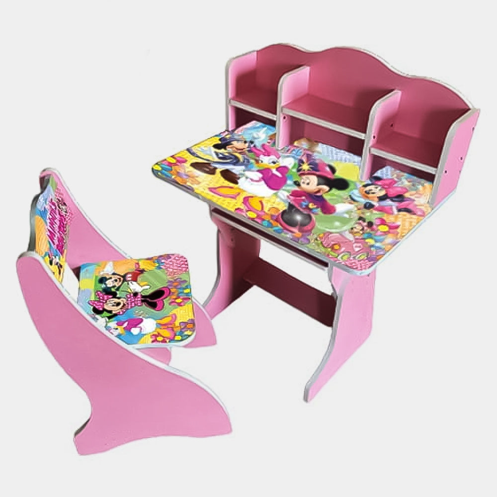 Multipurpose Adjustable Character Printed Study Activity Table With 1 Chair- Pink