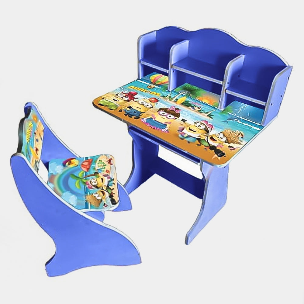 Multipurpose Adjustable Character Printed Study Activity Table With 1 Chair- Blue