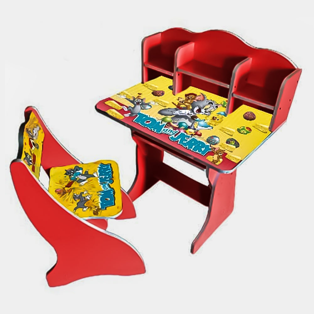 Multipurpose Adjustable Character Printed Study Activity Table With 1 Chair- Red