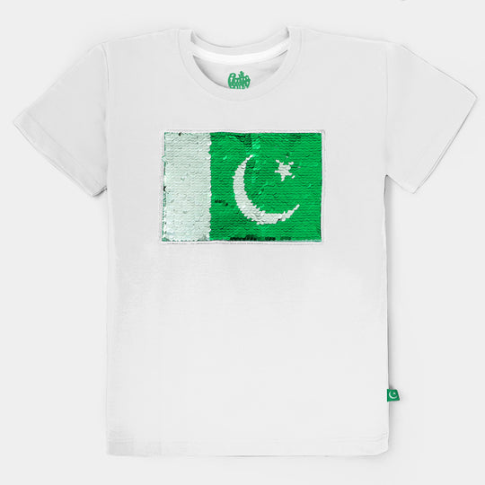 T-Shirt H/S Unisex Applique Flag- White