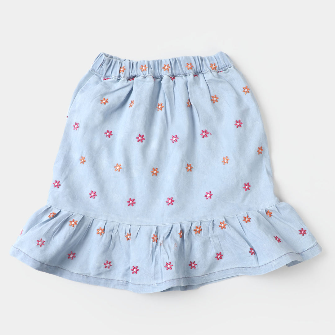 Girls Denim Skirt Denim Floral - Ice Blue