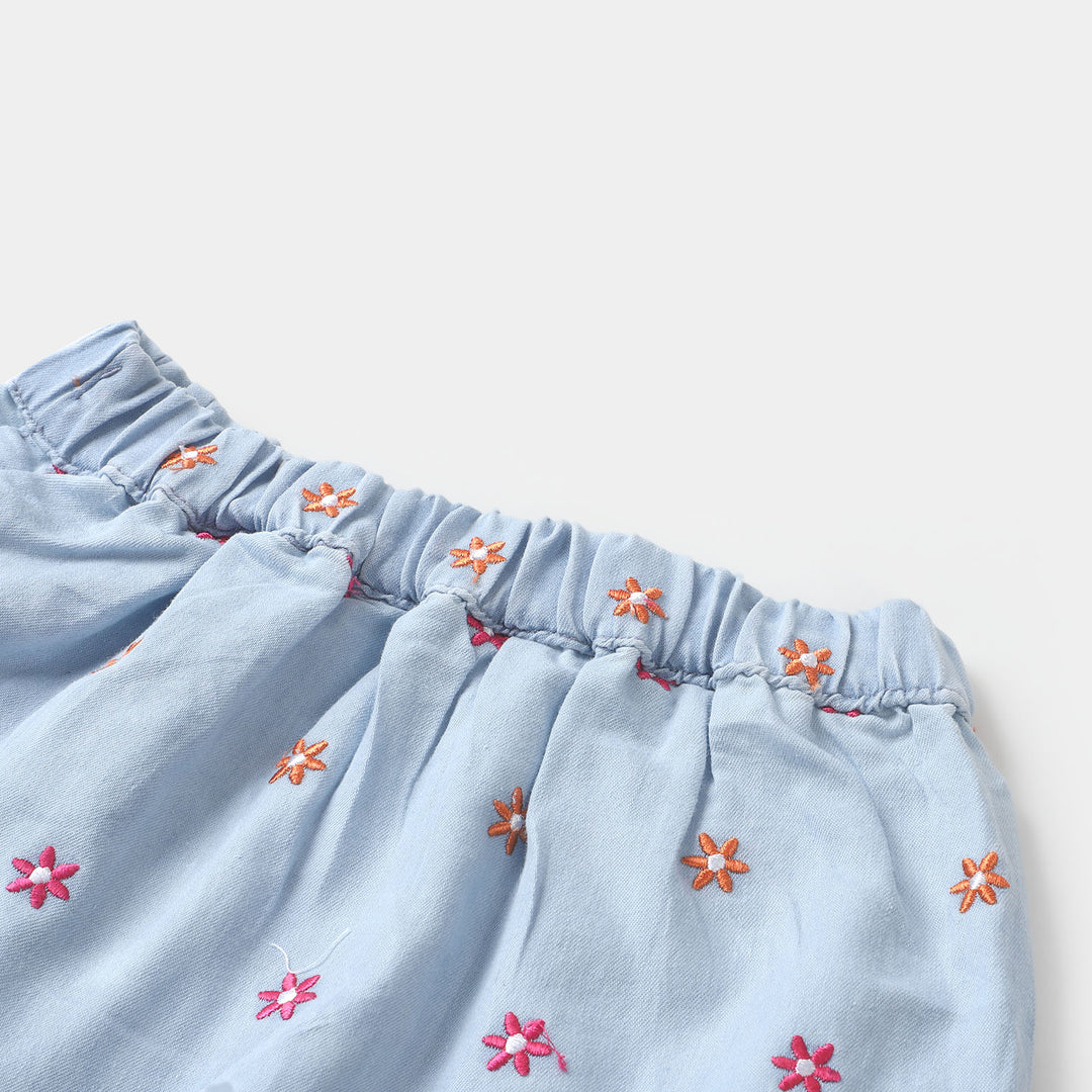 Girls Denim Skirt Denim Floral - Ice Blue