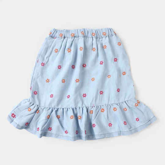 Girls Denim Skirt Denim Floral - Ice Blue