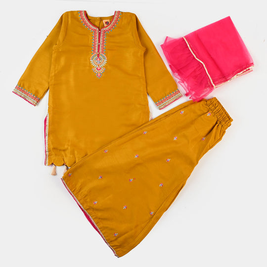 Girls Poly 3PCs Fancy Suit Gul-e-Nasreen - Mustard