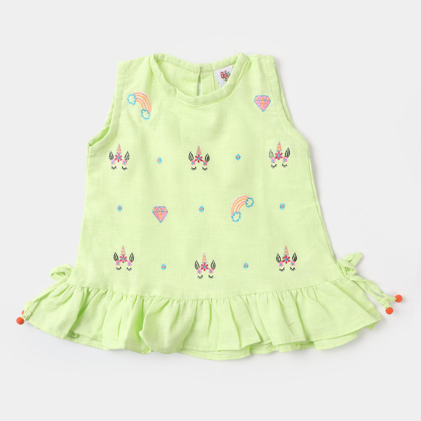 Infant Girls Cotton Embroidered Top - Green