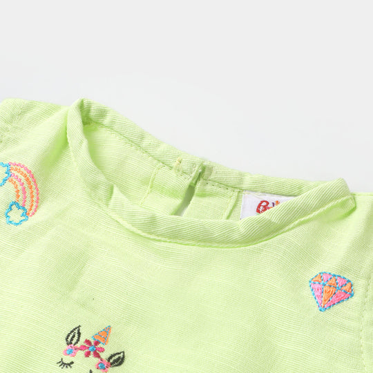 Infant Girls Cotton Embroidered Top - Green