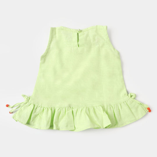 Infant Girls Cotton Embroidered Top - Green