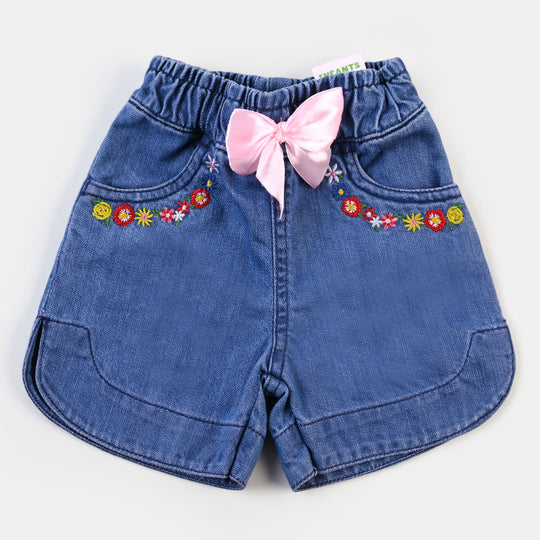 Infant Girls Denim Short Floral - DARK BLUE