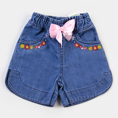 Infant Girls Denim Short Floral - DARK BLUE