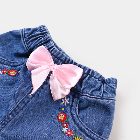 Infant Girls Denim Short Floral - DARK BLUE