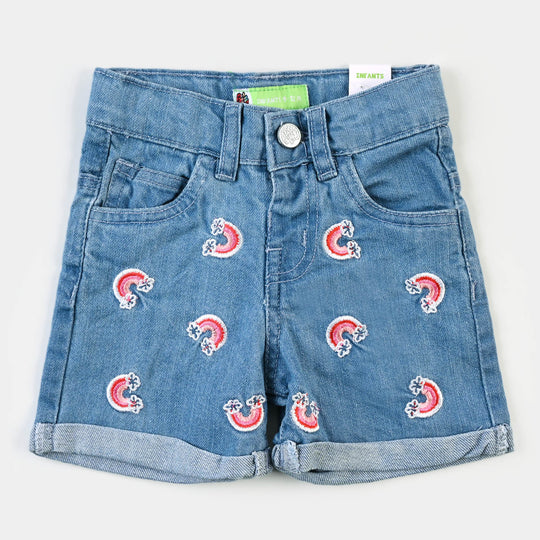 Infant Girls Denim Short Pink Rainbow - Ice Blue