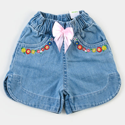 Infant Girls Denim Short Floral - Ice Blue