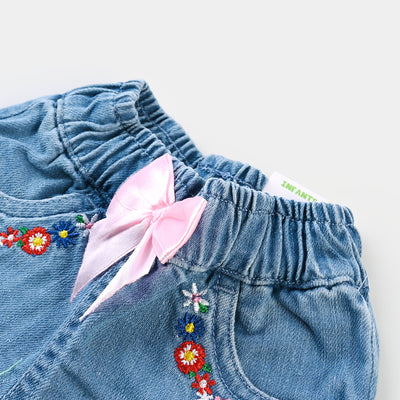 Infant Girls Denim Short Floral - Ice Blue