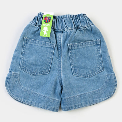 Infant Girls Denim Short Floral - Ice Blue