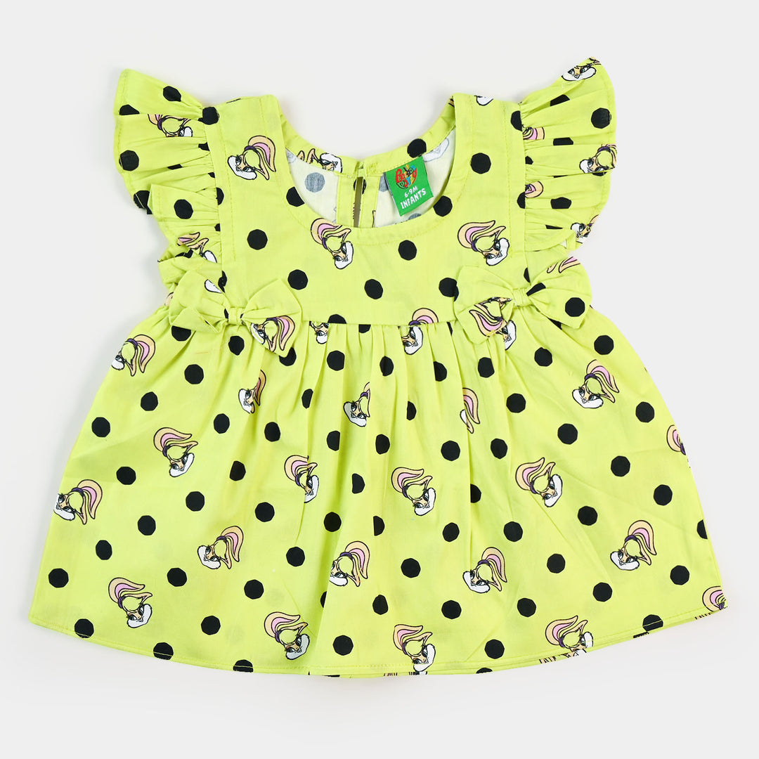 Infant Girls Cotton Casual Frock - Yellow