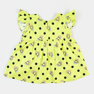 Infant Girls Cotton Casual Frock - Yellow